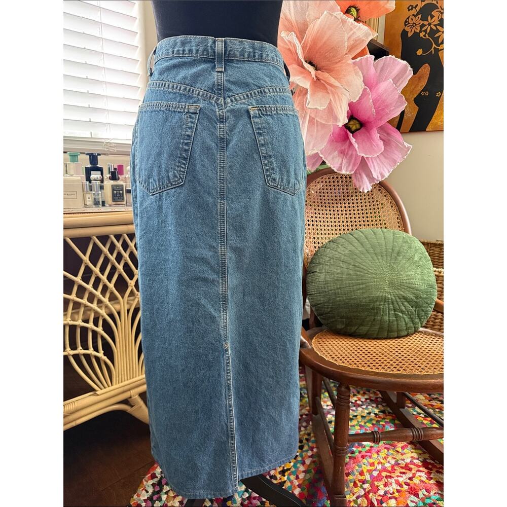 Vintage 90s/Y2K Liz Claiborne Blue Jean Baby Classic Preppy Denim Midi Skirt - Picture 2 of 4